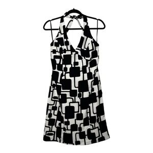 Kim Rogers Signature Womens Black White Geometric Mod Halter Dress Size 8 Retro